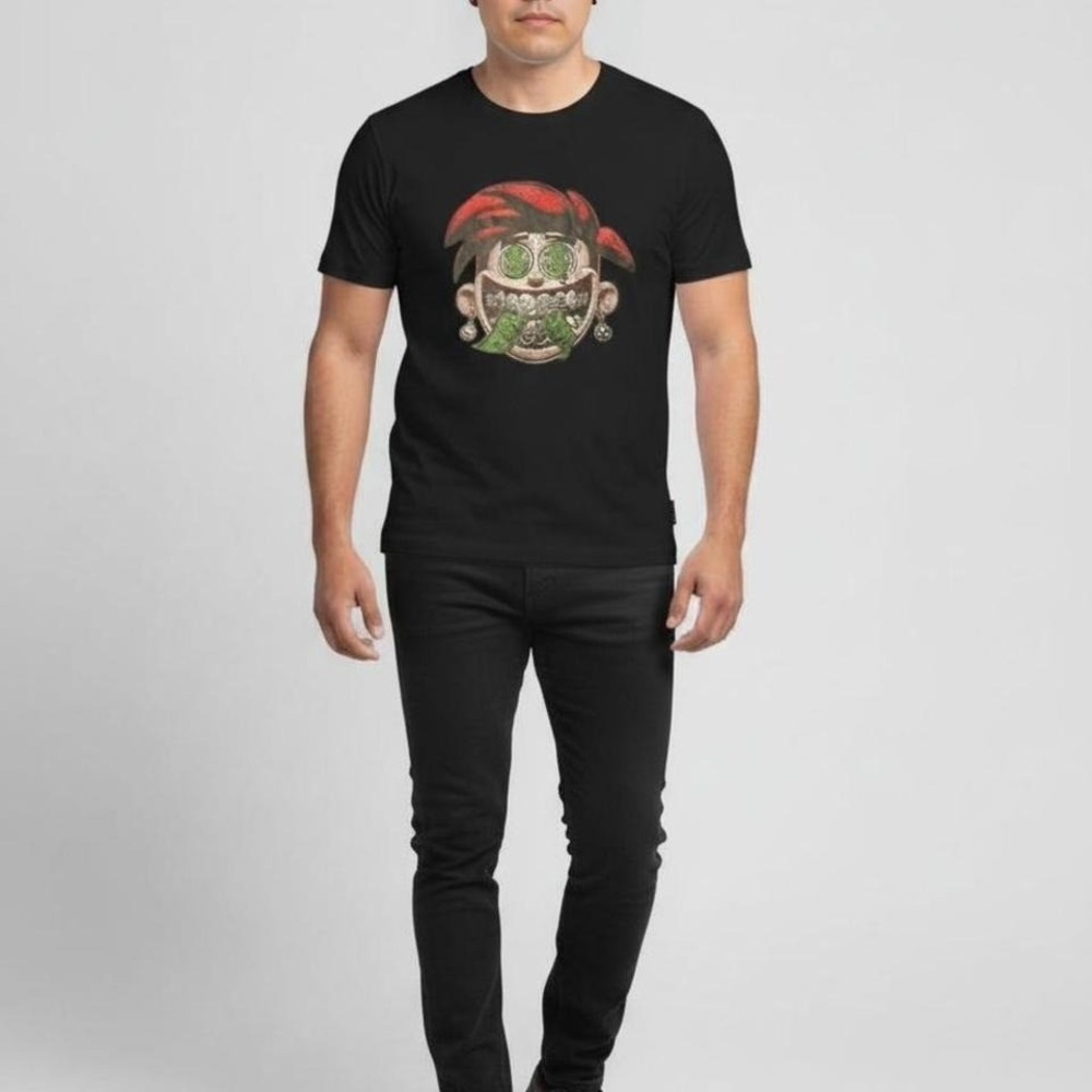 Mens Black‎ Graphic T-Shirt Money Dollar Sign Cartoon Streetwear Tee Large